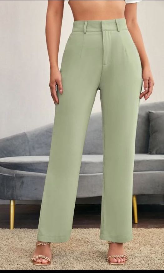 SHEIN Sage Green Straight Cut Trousers 