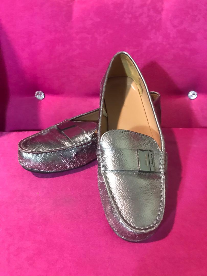 calvin klein silver loafers