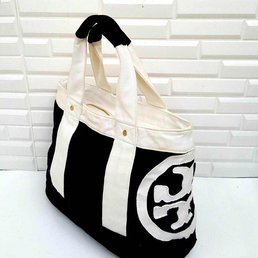 Tory burch black and white clearance tote