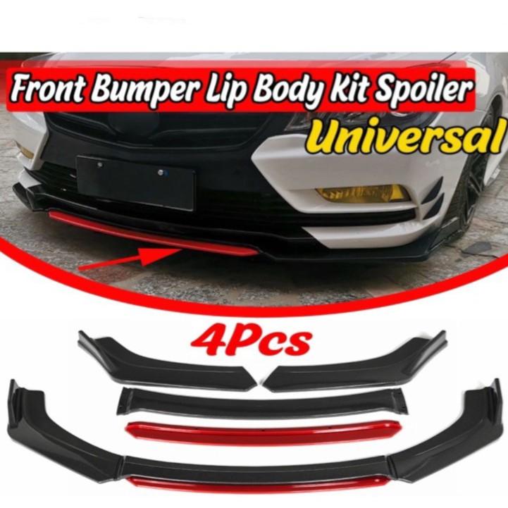Universal Front Bumper Diffuser Lip Black Red / Lip Bumper Kereta Hitam