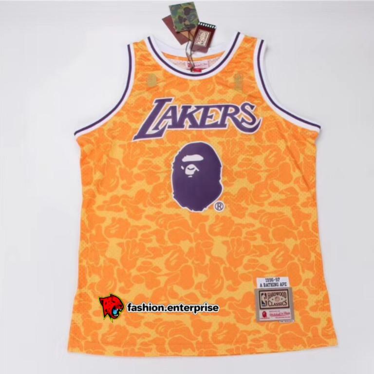 Bape Mitchell & Ness Lakers ABC Basketball Swingman Jersey Yellow -  Novelship