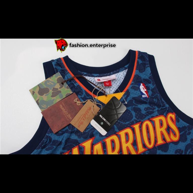 BAPE x Mitchell & Ness Warriors ABC Basketball Swingman Jersey Navy – RIF  NYC