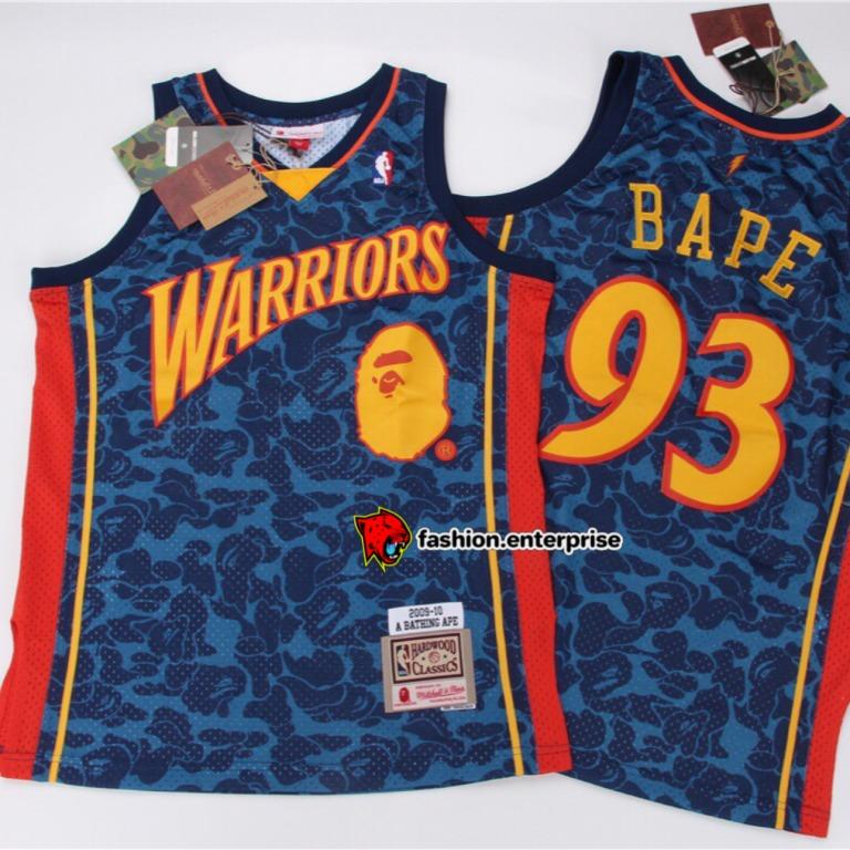 BAPE x Mitchell & Ness Warriors ABC Basketball Authentic Jersey Navy -  Medium