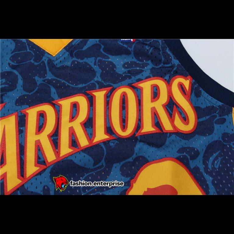 BAPE x Mitchell & Ness Warriors ABC Basketball Swingman Jersey Navy – RIF LA