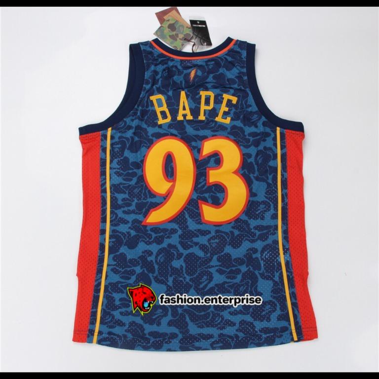 BAPE x Mitchell & Ness Warriors ABC Basketball Swingman Jersey Navy – RIF  NYC
