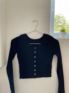 black ribbed button up crop top