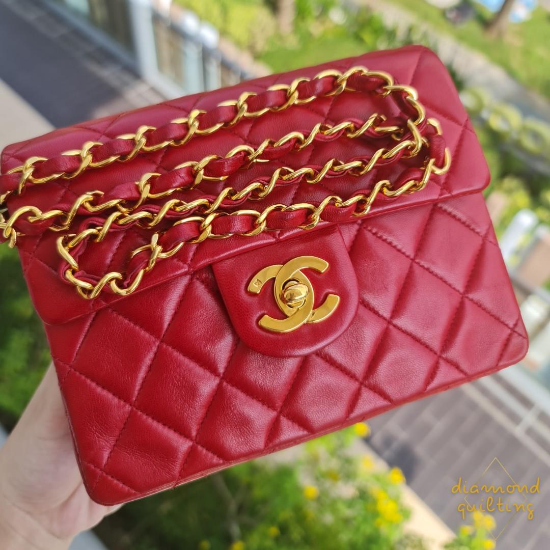 SOLD) CHANEL VINTAGE MINI SQUARE CLASSIC FLAP BAG SCARLET RED 17CM LAMBSKIN  24K GOLD HARDWARE GHW / CAVIAR SMALL MEDIUM JUMBO, Luxury, Bags & Wallets  on Carousell