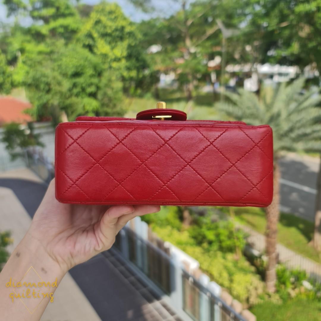 SOLD) CHANEL VINTAGE MINI SQUARE CLASSIC FLAP BAG SCARLET RED 17CM