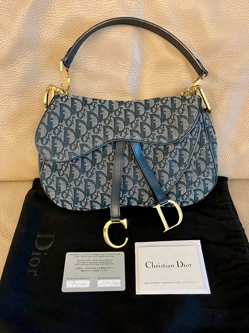 Christian Dior Vintage Printed Nylon Double Saddle Bag  Brown Shoulder Bags  Handbags  CHR195889  The RealReal