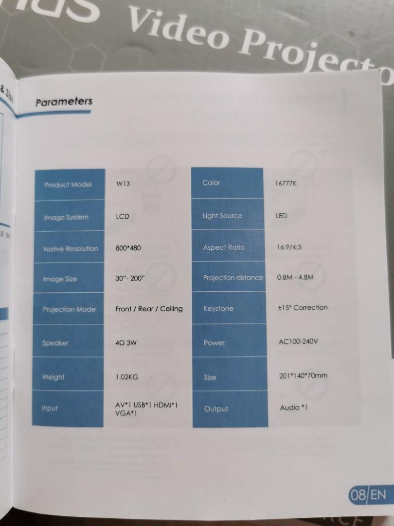 Elephas Video Projector W13 16777K 800*480, TV & Home Appliances, TV