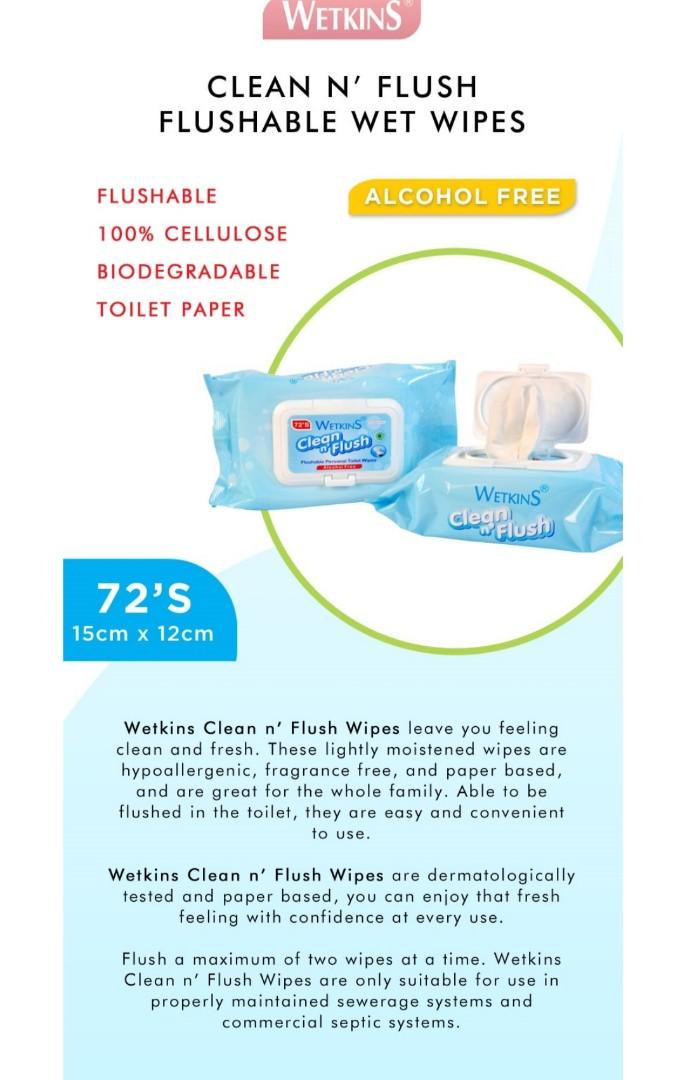 Flushable Wet Wipes / Toilet Wipes / Wet Tissues (alcohol free) 72s
