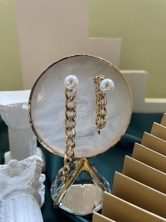 Clearance Gold Chain link Pearl Earrings Modern pearl dangling Gold Earrings Pearl Long Drop Earrings Women s Fashion Jewelry Organisers Earrings on Carousell