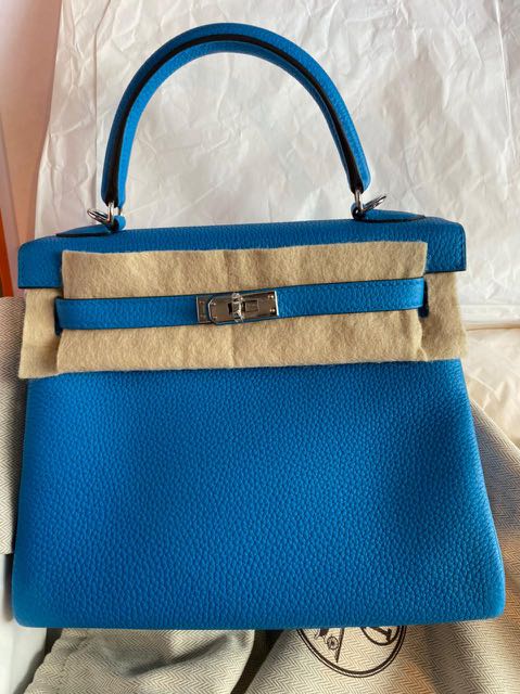Hermes Kelly 25 Blue Zanzibar Togo PHW, Luxury, Bags & Wallets on Carousell