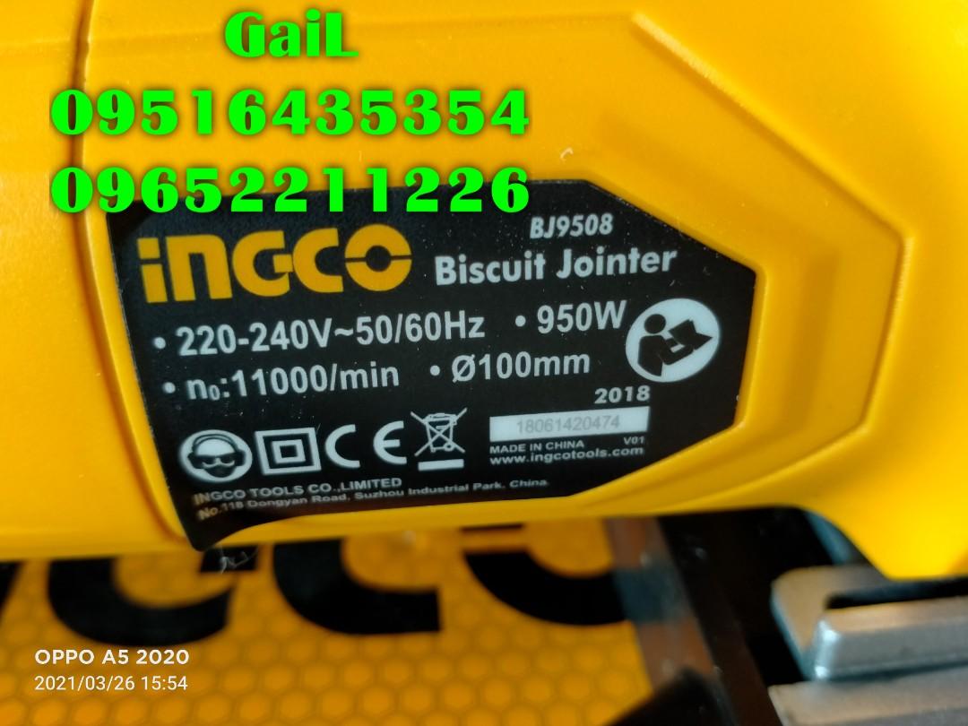 INGCO 950W Biscuit Jointer (Category: Construction Tools & Equipment) located in Caloocan City. Submitted by abieghail (Listing ID 1080589958, Image 3). Description: INGCO BJ9508 BISCUIT JOINTER Price : ₱3,799 APPLICATION: for wood , tool used to join two pieces of wood together. Voltage:220-240v-50/60Hz Input power:950w No-load speed:11000rpm Blade Diameter:100mm With 15pcs. biscuit dowel Meet-up @Nearby area / Delivery Nationwide! Via Lalamove 