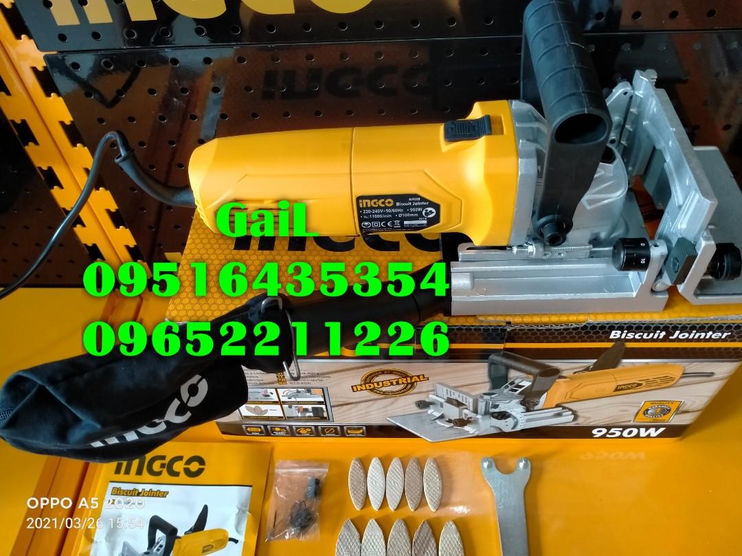INGCO 950W Biscuit Jointer (Category: Construction Tools & Equipment) located in Caloocan City. Submitted by abieghail (Listing ID 1080589958, Image 2). Description: INGCO BJ9508 BISCUIT JOINTER Price : ₱3,799 APPLICATION: for wood , tool used to join two pieces of wood together. Voltage:220-240v-50/60Hz Input power:950w No-load speed:11000rpm Blade Diameter:100mm With 15pcs. biscuit dowel Meet-up @Nearby area / Delivery Nationwide! Via Lalamove 