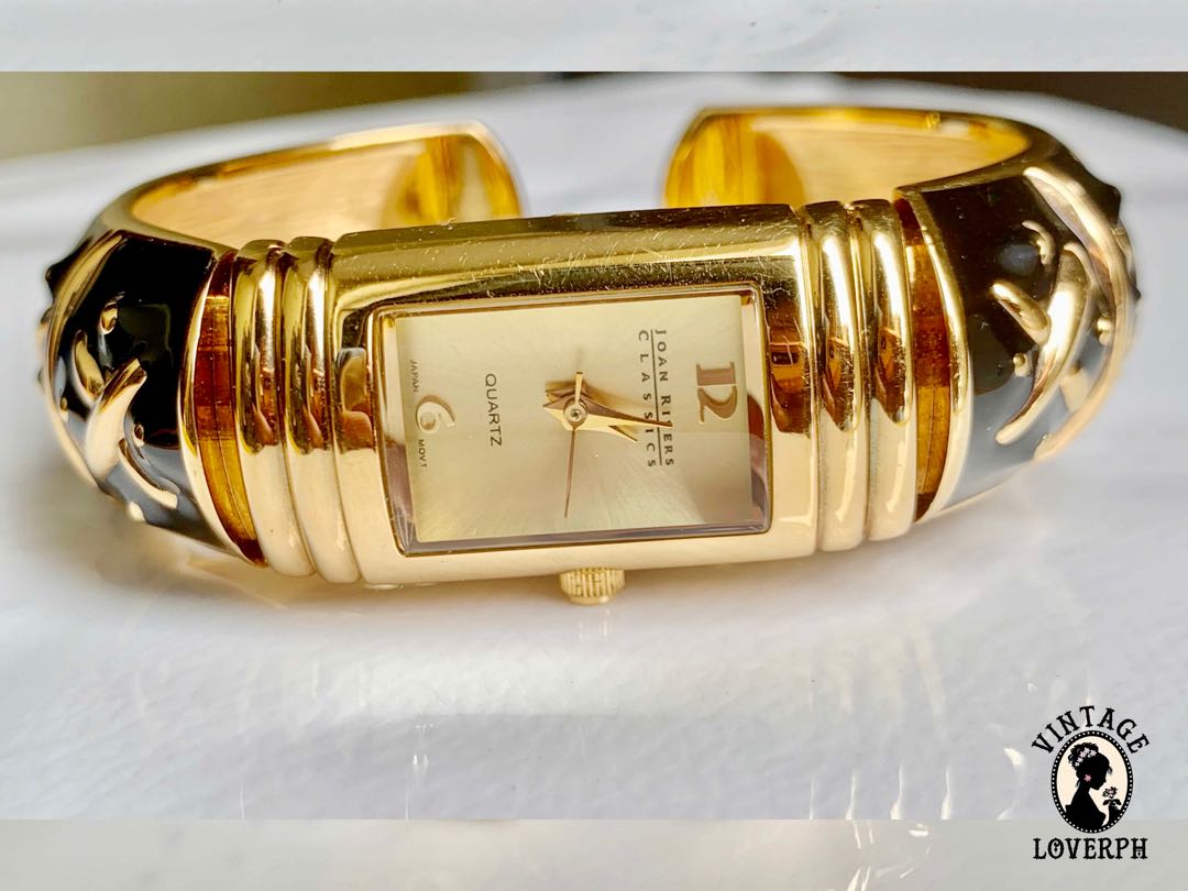 Joan Rivers Classic Black Enamel Bangle Watch Luxury Watches on