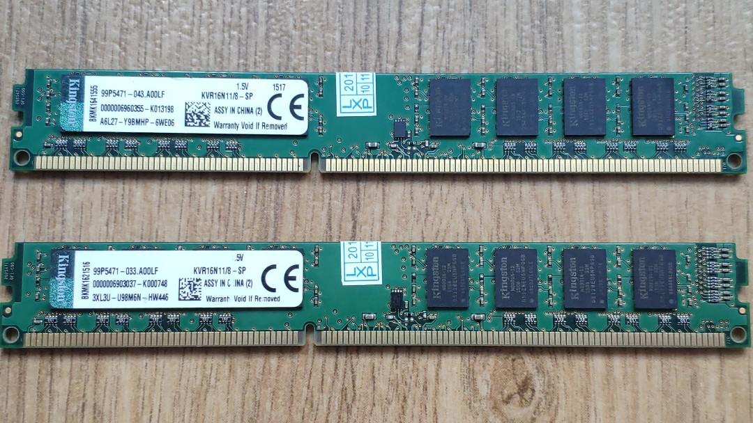 Kingston DDR3 8GB Ram 每條8GB 1600MHz KVR16N11/8, 電腦 