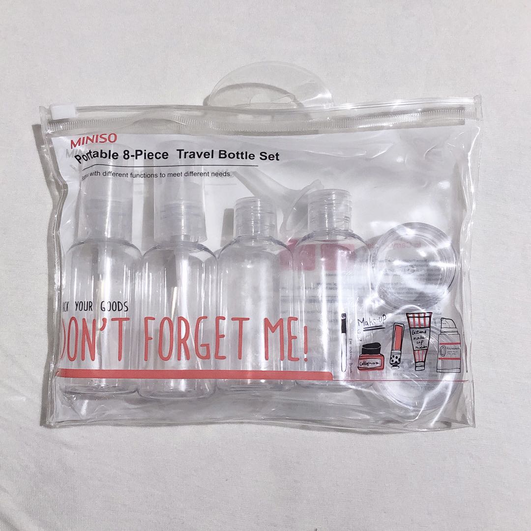 MINISO 8 Pcs Botol Kosong Transparan Travel Bottle Kit Plastik