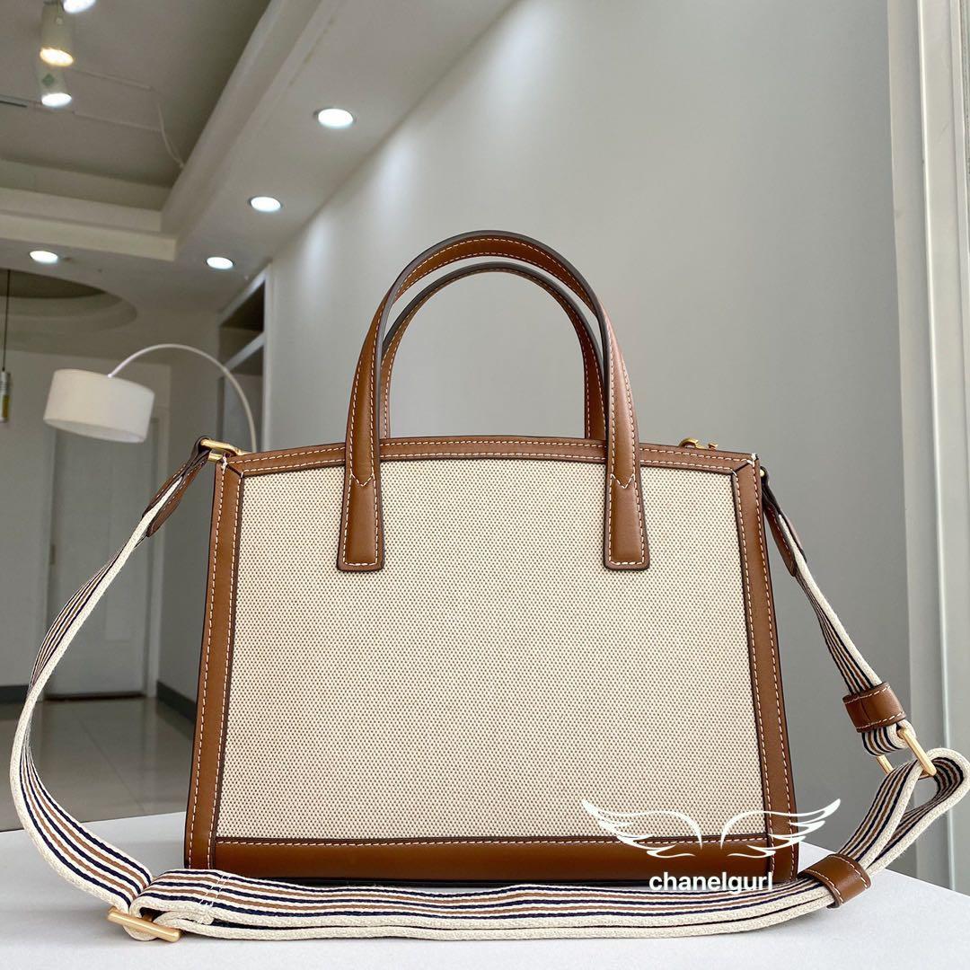New Design Tory Burch Walker Satchel Bag Canvas White Brown