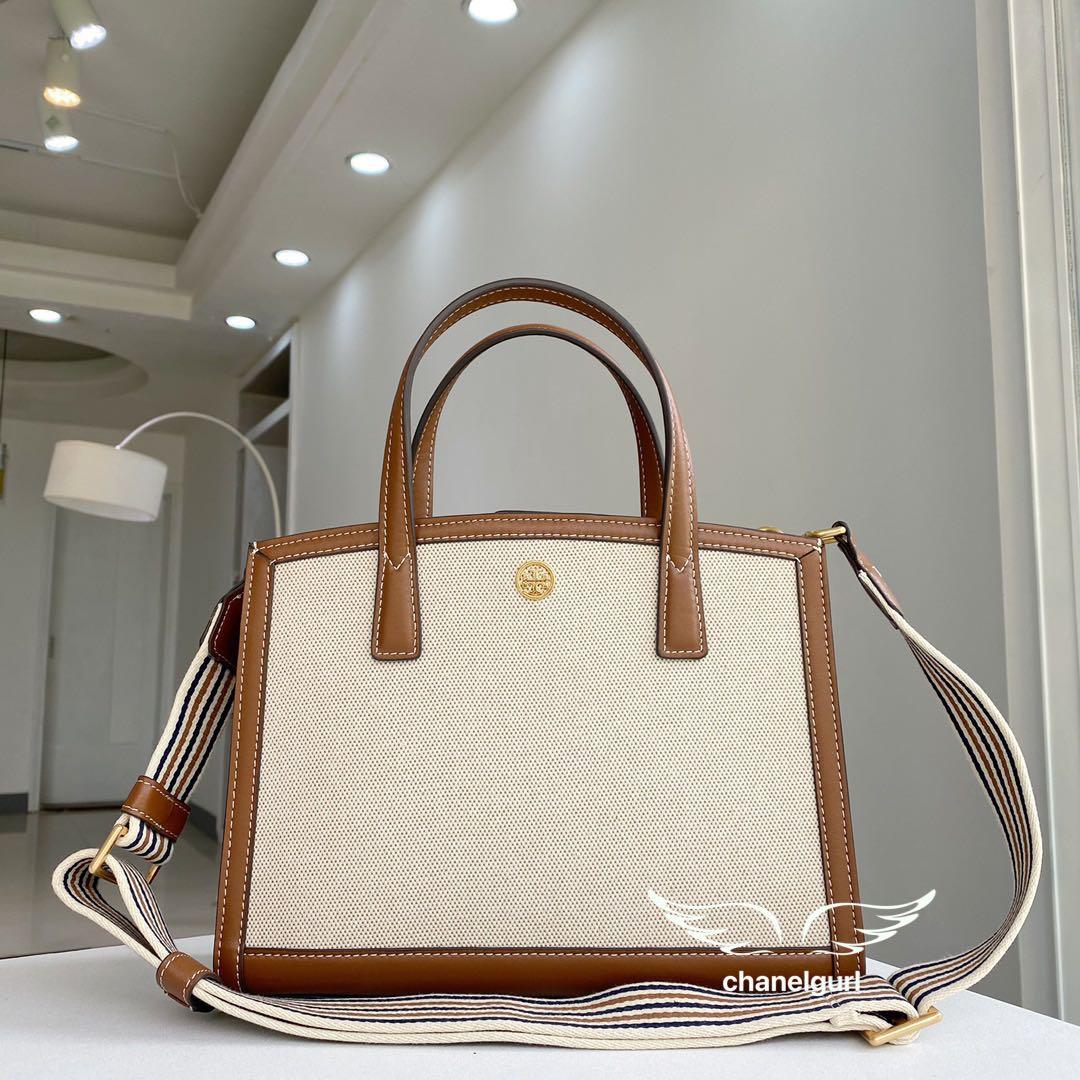 New Design ! Tory Burch Walker Satchel Bag Canvas White Brown Leather Bag,  Women's Fashion, Bags & Wallets, Purses & Pouches on Carousell