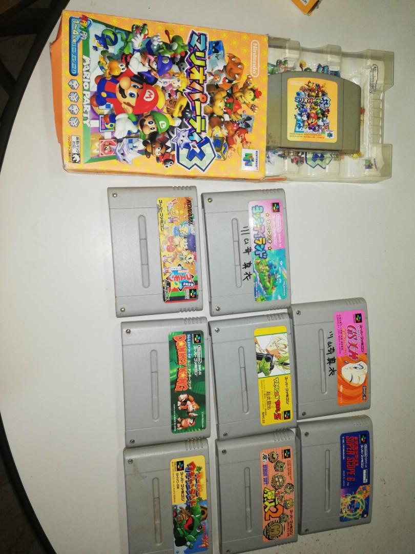 Nintendo cartridges (Category: Nintendo) located in Paranaque City. Submitted by 4thestate.surplusan (Listing ID 1080723382, Image 1). Description: mario party in box, (900) other n 64 cartridges @ 250 each.