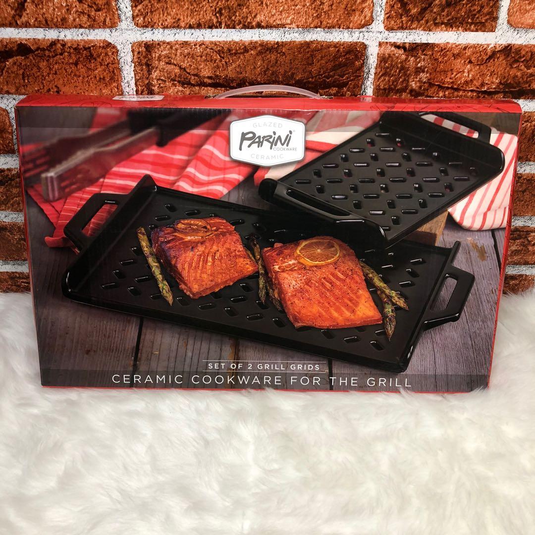 PARINI COOKWARE SET OF 2 CERAMIC GRILL GRIDS (for Grills or Oven), Furniture & Home Living