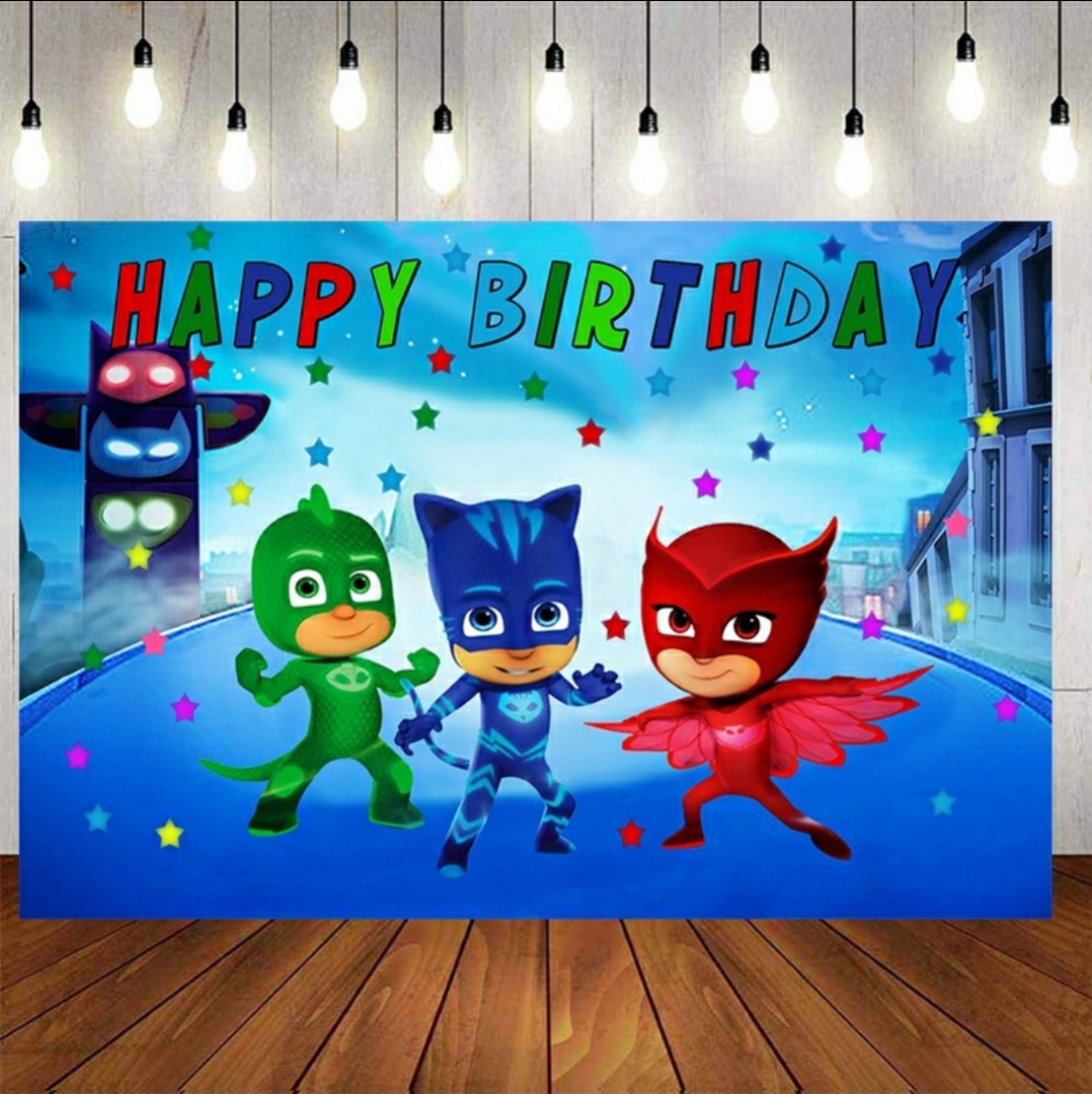 Pj Mask Happy Birthday Backdrop, Hobbies & Toys, Stationery & Craft