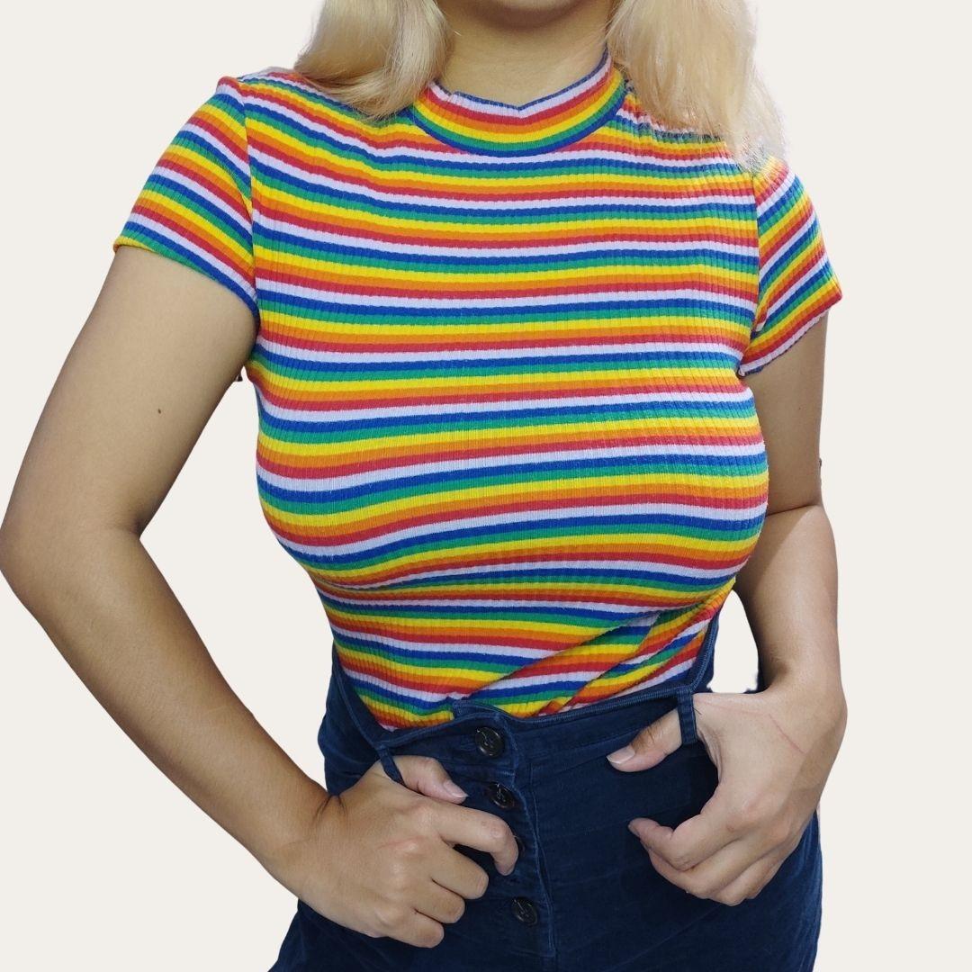 rainbow retro turtleneck shirt y2k from 