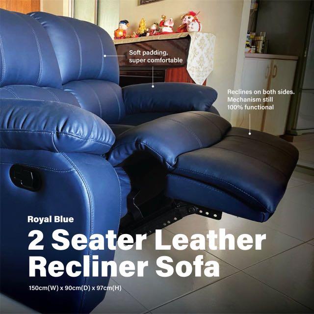 Royal Blue Leather Recliner Sofa Set, Furniture & Home Living