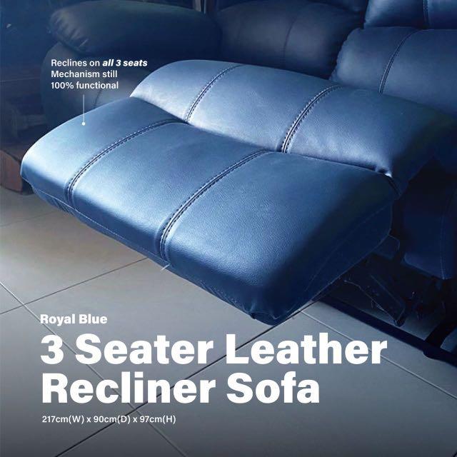 Royal Blue Leather Recliner Sofa Set, Furniture & Home Living