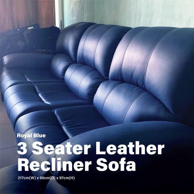 Royal Blue Leather Recliner Sofa Set, Furniture & Home Living