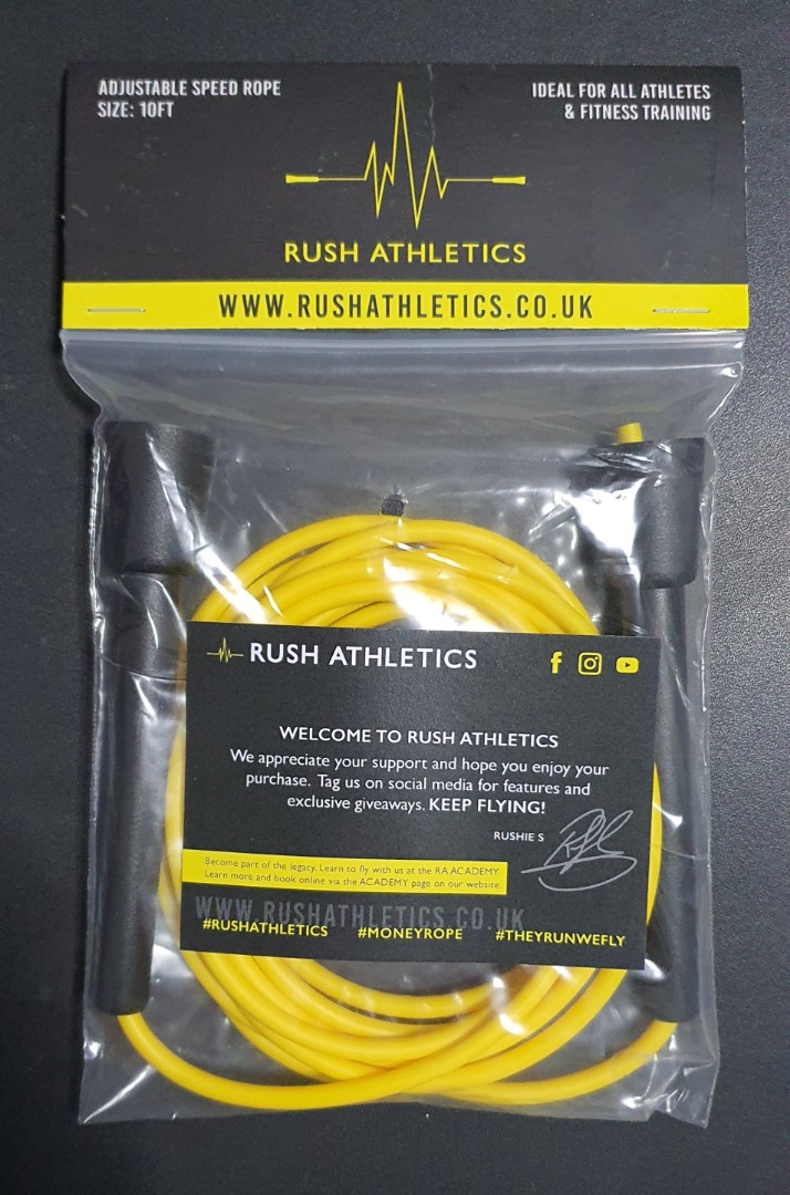 Rush Athletics Speed Rope Yellow Money Rope, Sports Equipment, Exercise &  Fitness, Toning & Stretching Accessories on Carousell