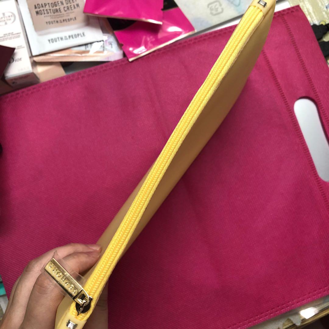 Sephora yellow waterproof makeup bag makeup pouch (Category: Makeup) located in Pasig City. Submitted by vanityboutique (Listing ID 1080715024, Image 3). Description: Pm for more details Brand new and authentic Selling low and affordable One of the best selling brands in the world .