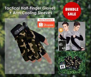 Tactical Half Finger Gloves bundled with Arm Cooling Sleeves