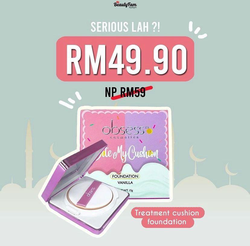 Treatment Cushion foundation (Category: Makeup) located in Kuala Lumpur. Submitted by siti.narnia (Listing ID 1080601197, Image 1). Description: Treatment Cushion Foundation (TCF) 🌸Membantu merawat kulit wajah 🌸Mengandungi SPF50 yang melindungi kulit wajah anda daripada sinaran UV 🌸Membantu memudarkan parut jerawat 🌸Menutup cela di muka 🌸 Senang nak guna, dab dab dah siap.... 💕Jom cantik bersama Obsess Cosmetics!! Free gift 🎁🎁🎁 https://c