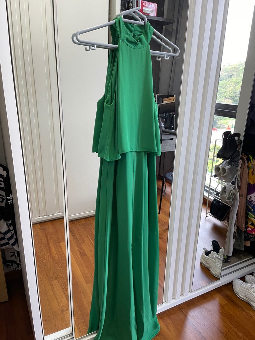 Warehouse Forest Green Maxi Dress with Front Slit, Women's Fashion ...