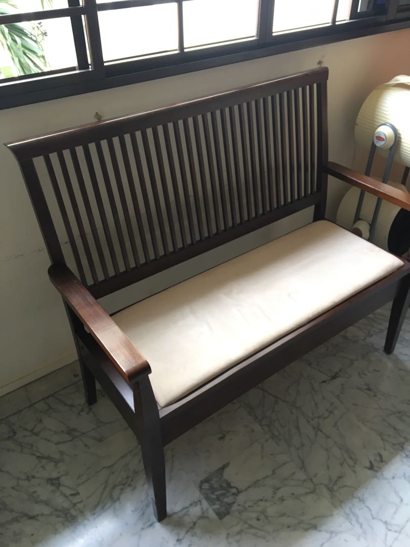 WOODEN BENCH WITH UNDERSEAT STORAGE, Furniture, Tables & Chairs on