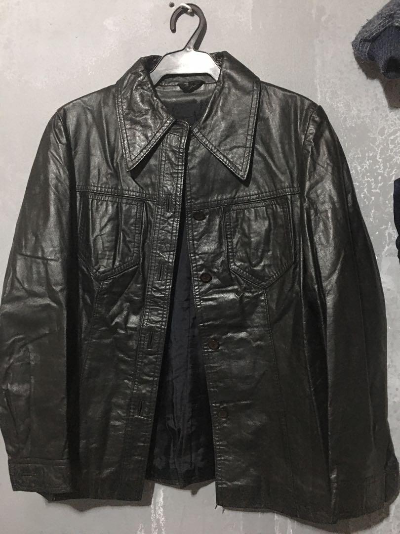Vintage Y2k Minimal Fitted Black Leather Button Up Jacket