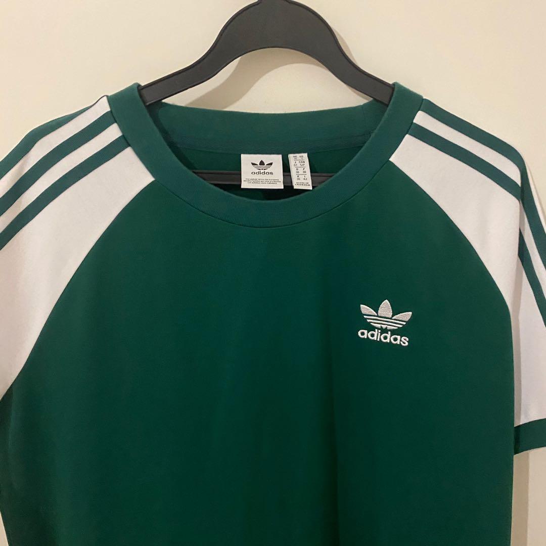 Adidas originals retro 3 stripes t shirt store emerald green