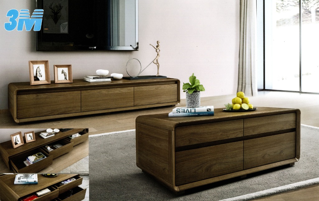 Aldred Series Living Room Coffee Table And TV Console Oak Rubberwood