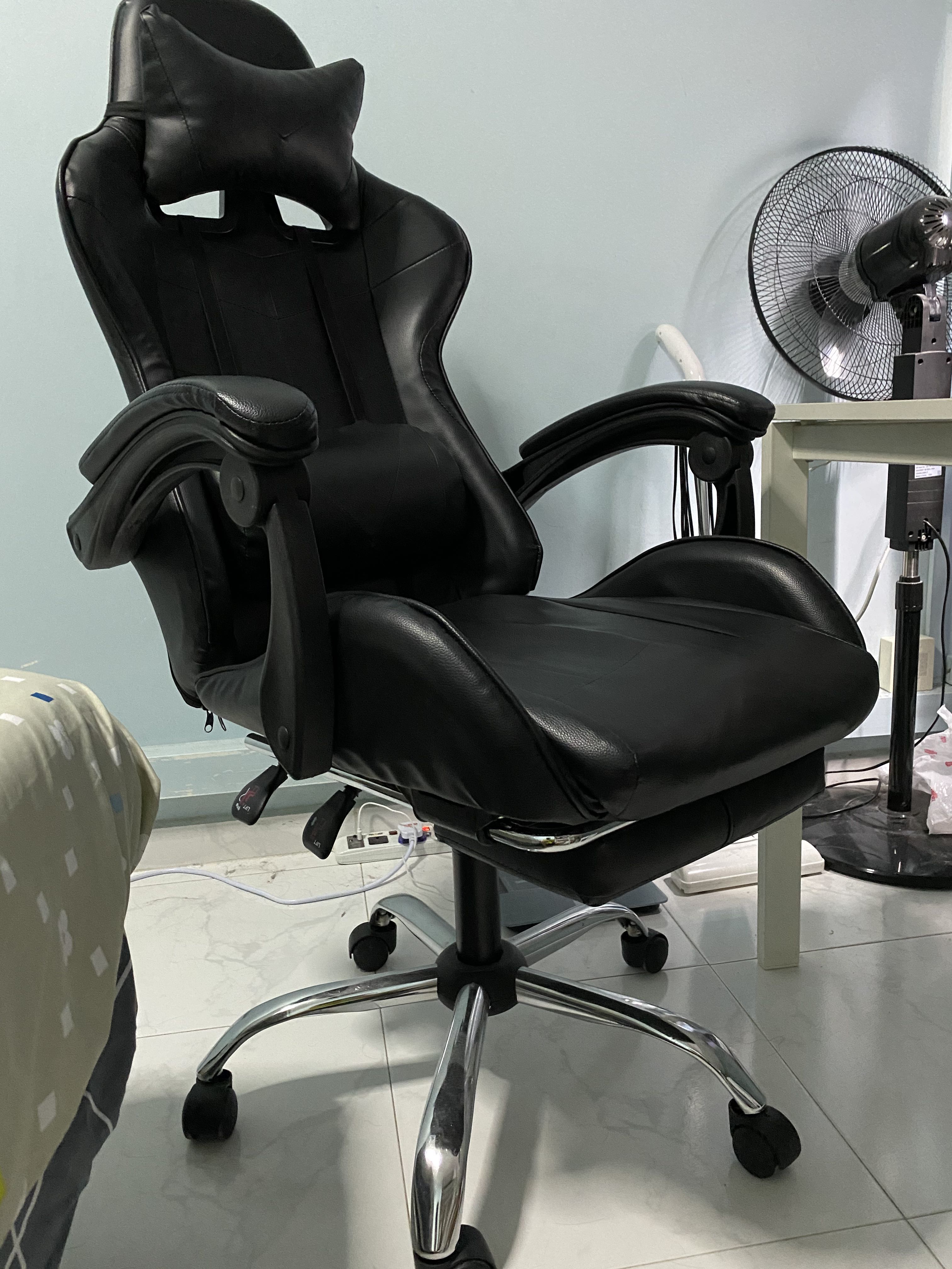 Black Leather Gaming Chair, Furniture & Home Living, Furniture, Chairs