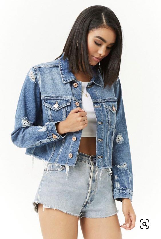 Brand New Auth Forever 21 Distressed Crop Denim Women s Fashion Coats Jackets and Outerwear on Carousell
