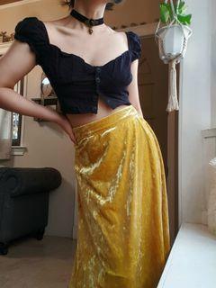 BRANDED yellow velvet midi skirt