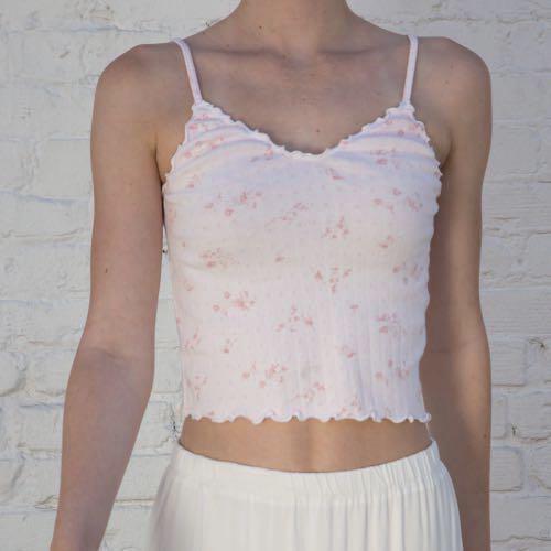 brandy melville pink floral nicolette ruffle tank top