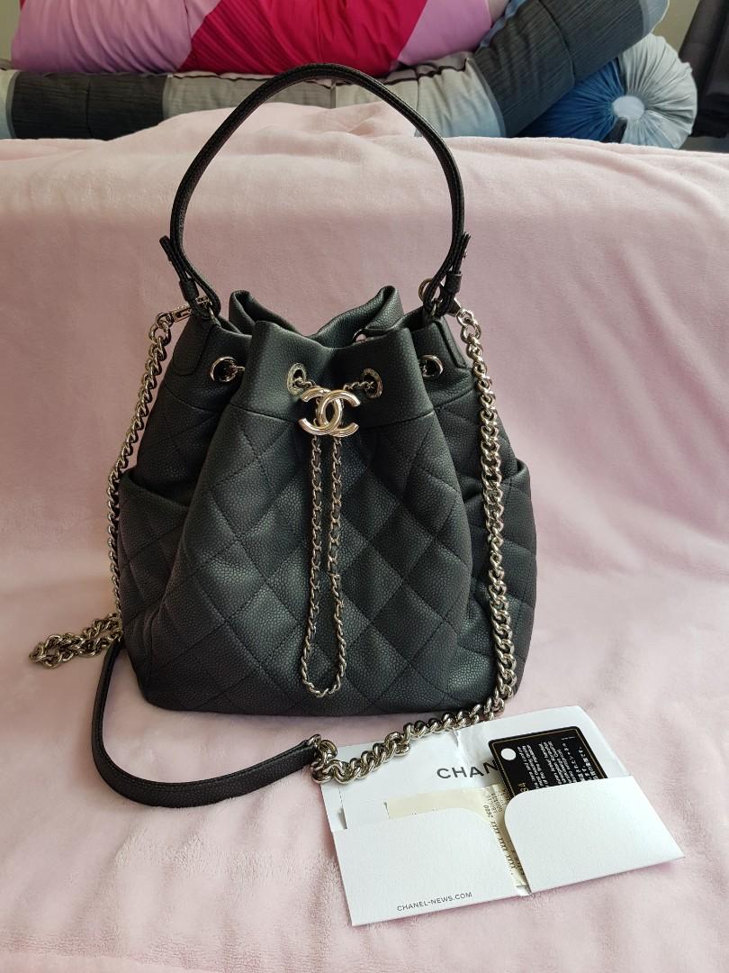 Preloved Authentic CHANEL Quilted Grained Calfskin Drawstring Bucket Bag,  Luxury, Bags & Wallets on Carousell