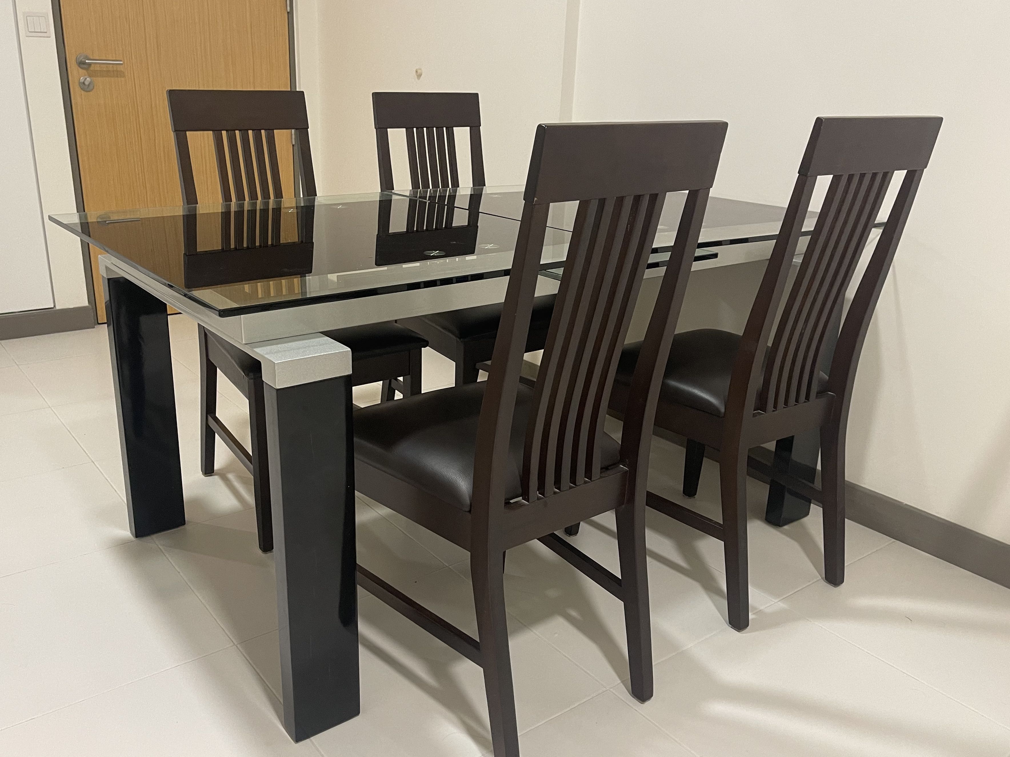 Glass Top Dining Table With 6 Chairs Furniture Home Living Furniture Tables Sets On Carousell