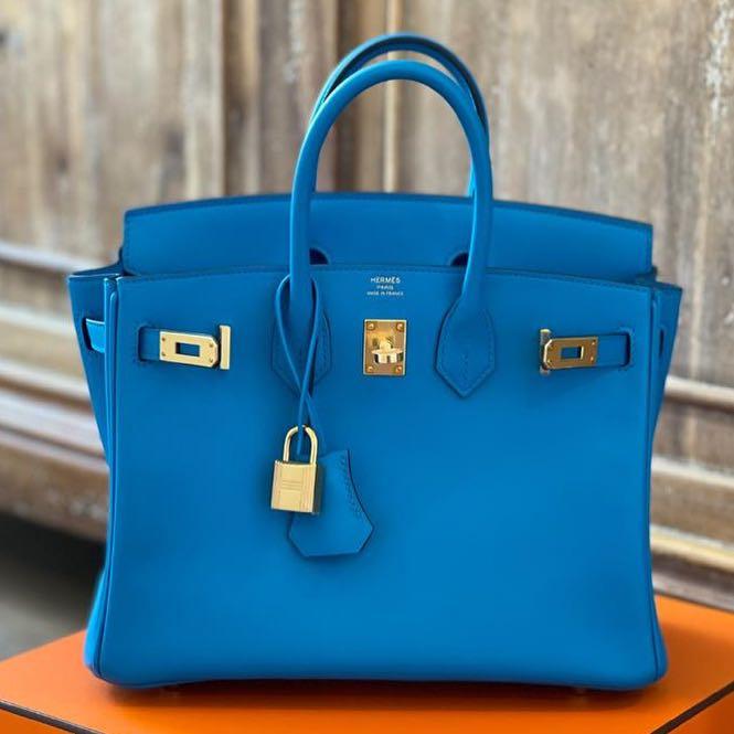 Hermes Birkin Sellier 25 Bleu Frida Epsom Gold Hardware