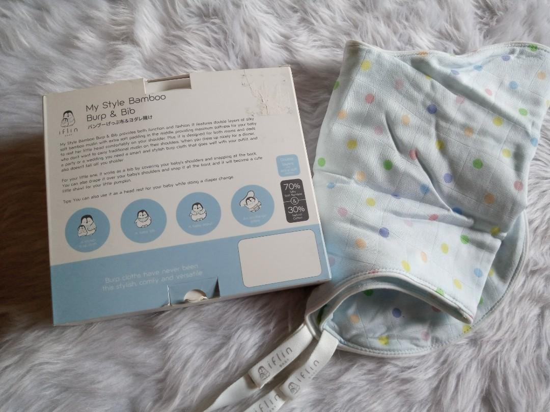 Iflin Burp and bib (Category: Breastfeeding & Bottle Feeding) located in Rizal. Submitted by allaboutbeautythings (Listing ID 1080957434, Image 2). Description: Brand New Iflin burp and bib. 2pcs color blue.