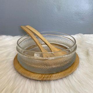 Japan Glass Bowl with Wooden Tray & Spoons