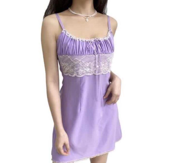 lilac cami dress ruched shirred mini 